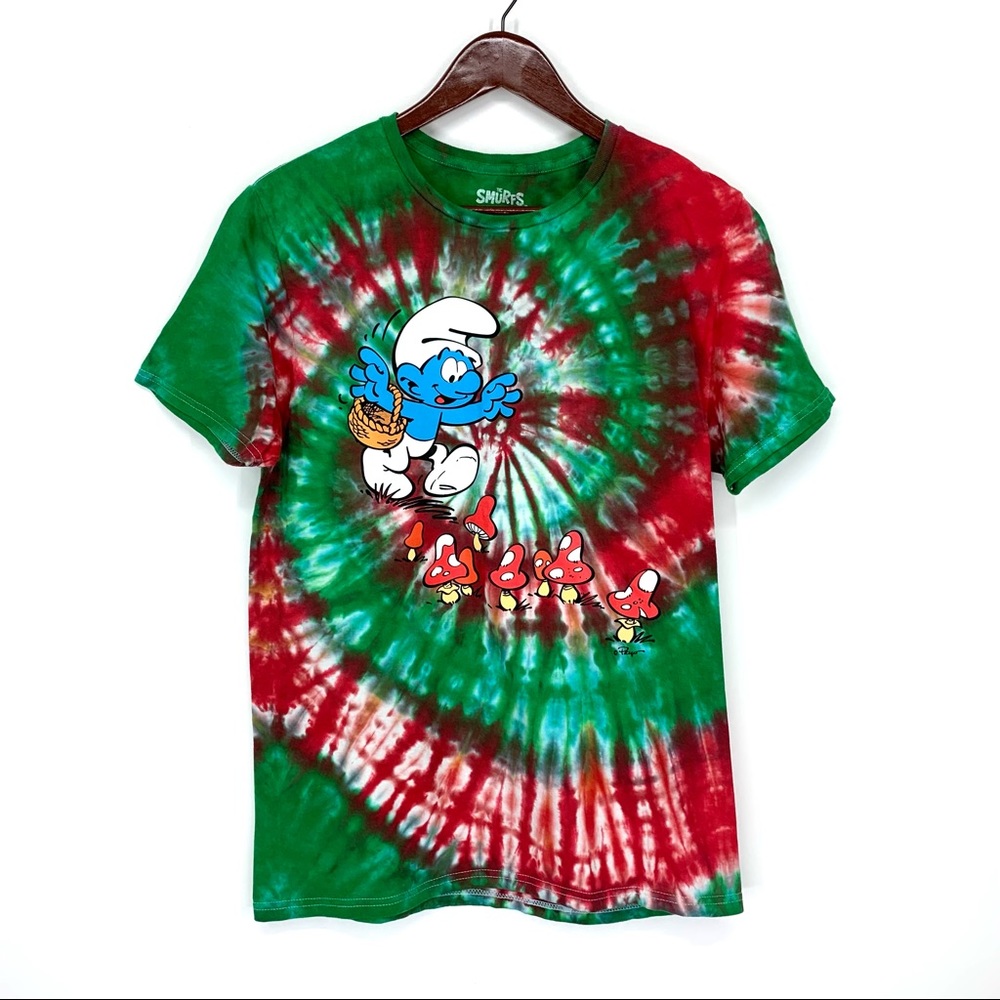 The Smurfs Swirl Tie Dye Mushroom Short Sleeve Crewneck Graphic Tee Size Medium